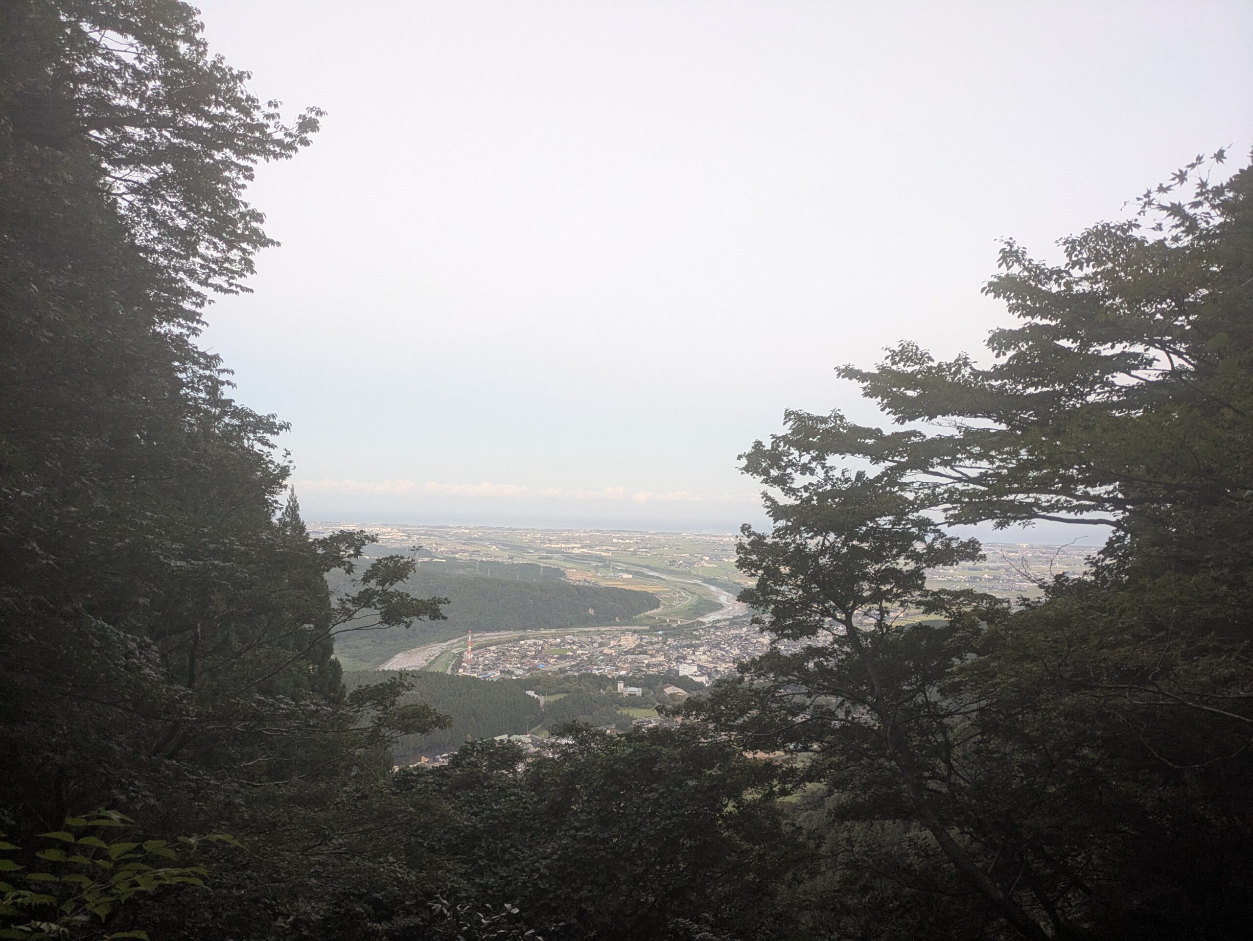 奥獅子吼山登山道から夜明け前の白山市街を望む景色